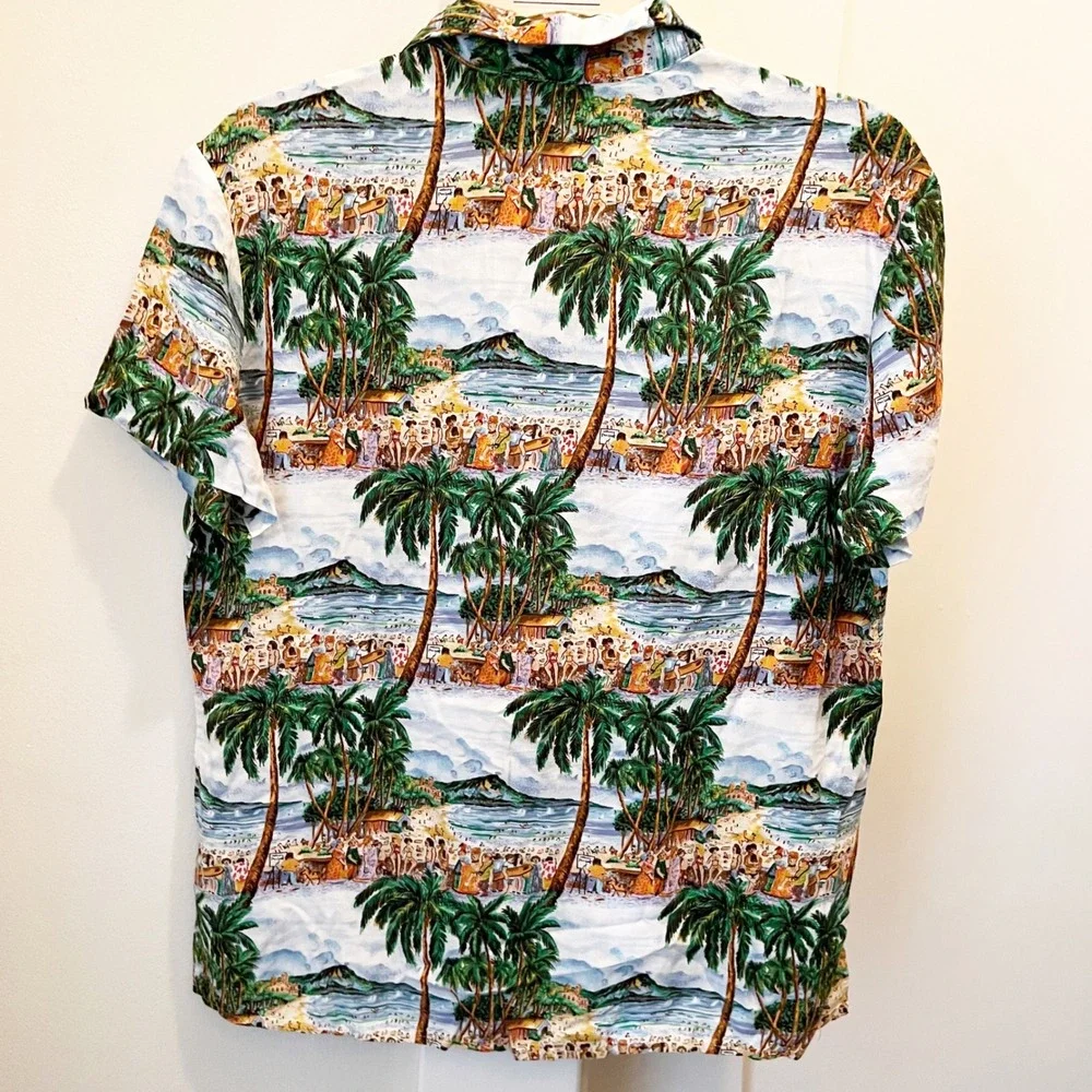Reyn Spooner Guy Buffet Collection Top XS Tropical‎ Hawaiian Beach Palm Tree
